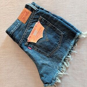 Levi's Frayed Hem Dark Wash Denim Cutoff Shorts